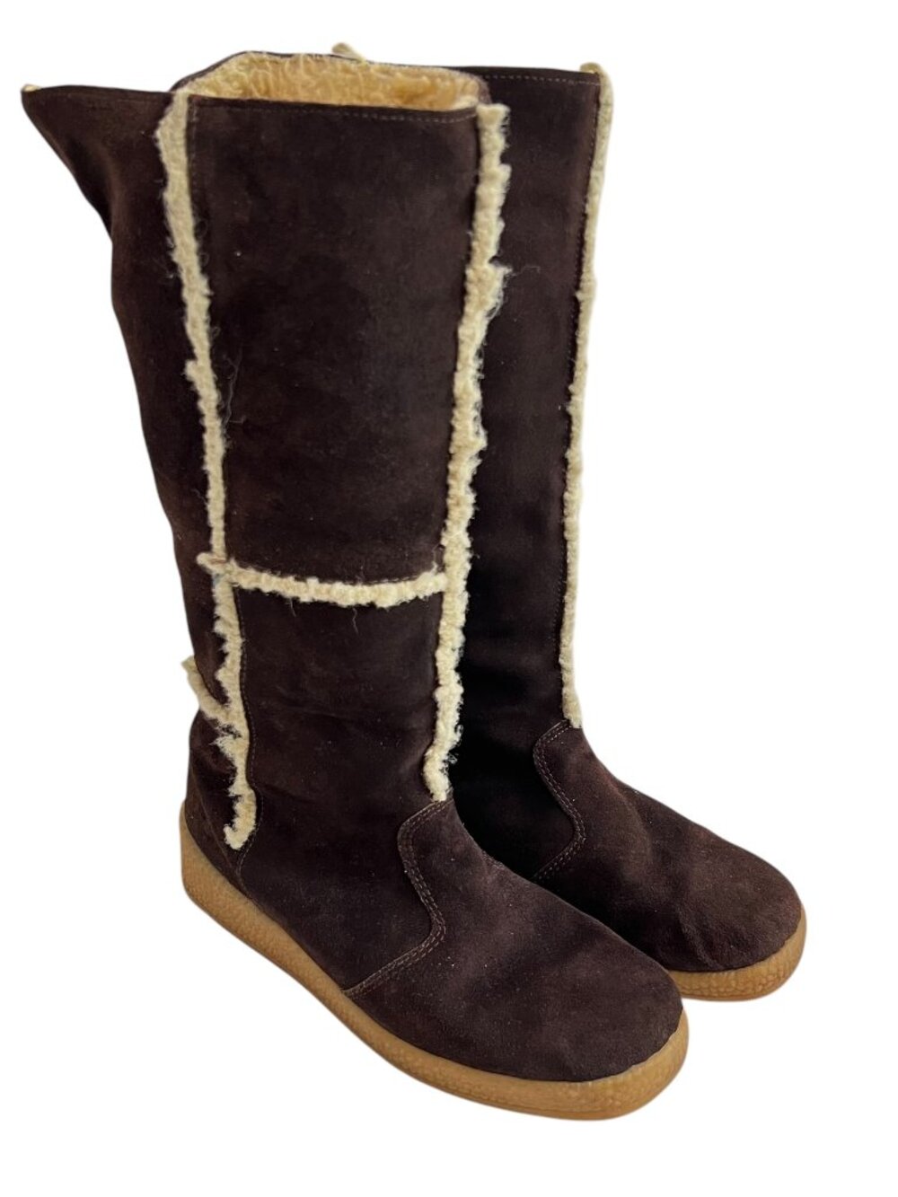 Vintage boots Snowland shearling brown suede patchwork shearling lining size 10